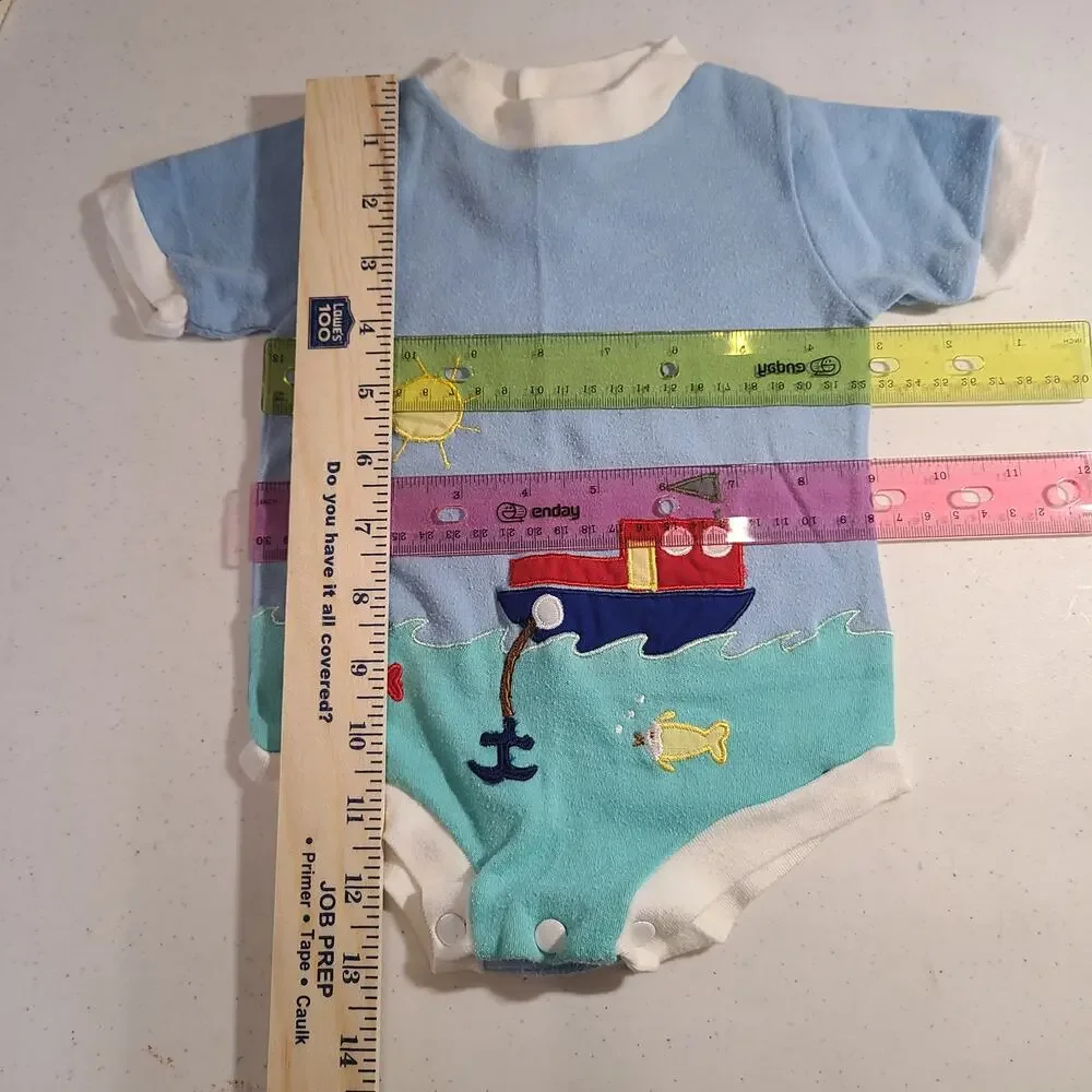 Vintage All Mine Nautical Fishing Baby Boy One Piece Bodysuit Size 6 -9 mo 2804